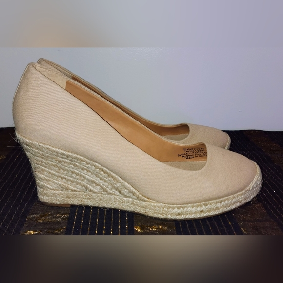 J CREW style#A1244 Espadrille Canvas Wedge Round Toe Slide On Heels Imaculate - Picture 10 of 15